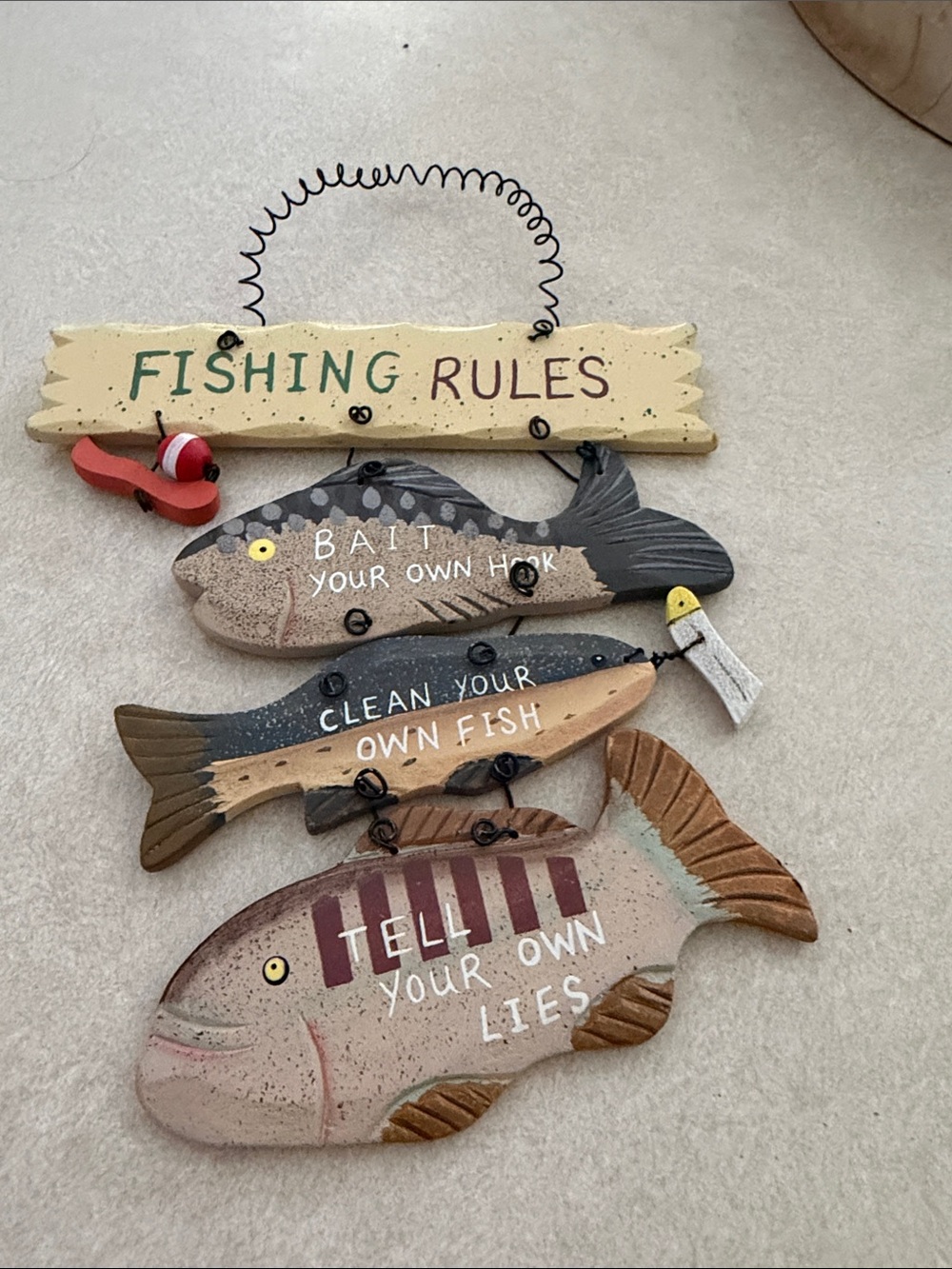 Fishing Rules Wooden Wall Plaque - Multi-Color Nautical Fish Sign